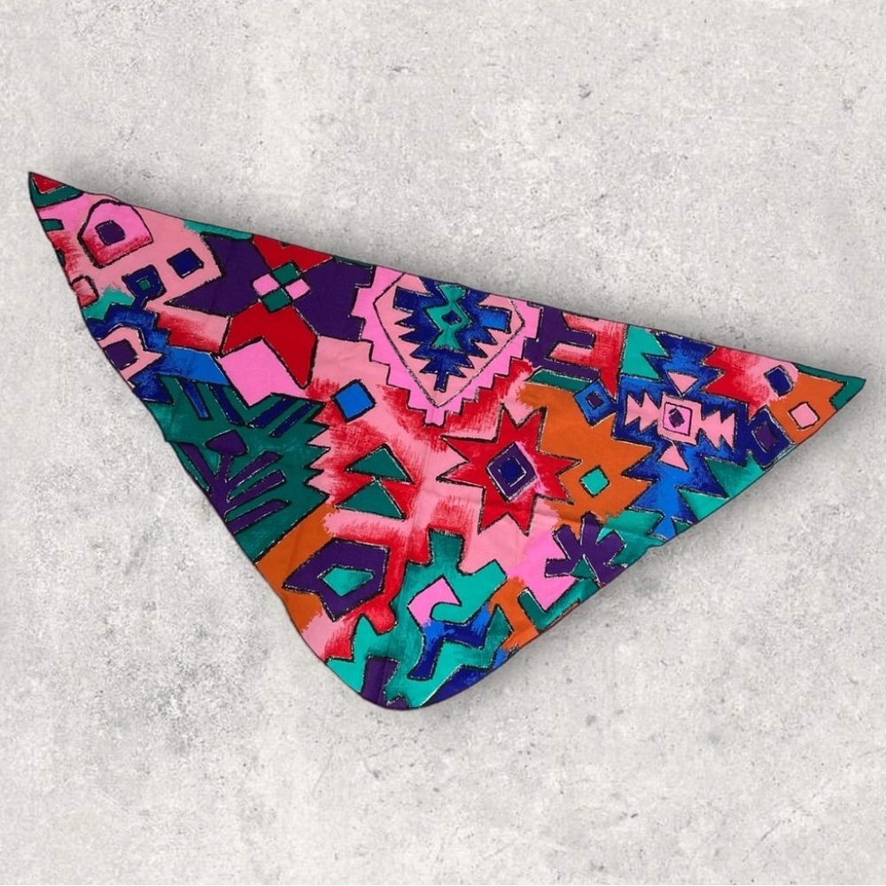 Vintageβ Le Chateau Triangle Scarf Neck Tie Multicolour Canada Made Pink Teal